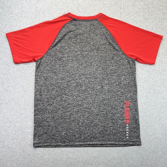 Fanatics Calgary Flames Mens XL Grey Red Athletic Wicking Stretch NHL TShirt - Picture 6 of 9